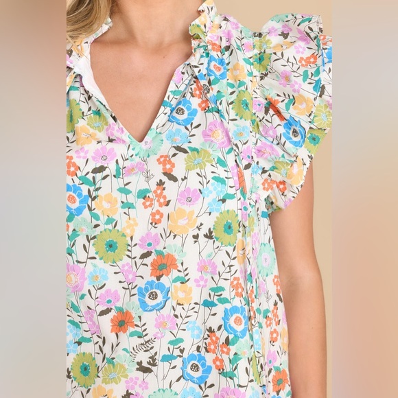 ENTRO boutique floral ruffle tiered mini dress Easter summer - Picture 3 of 10